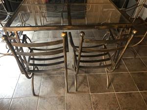WROUGHT IRON GLASS TOP TABLE 8 SEATER