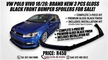 VW Polo Vivo 2019–2026 3-Piece Gloss Black Front Lip Spoiler for sale
