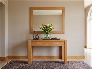 Tempo 2drw Server and Mirror Solid Oak Wood Server 