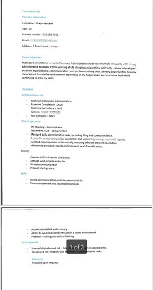 Internship or  Job Offer.