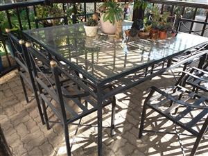 8 Seater wrought iron patio set cushions included if required