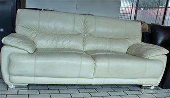 white 3 seater leather couch S065072A