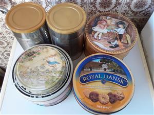 Containers for Storing Food. Made of tin. Assorted. R20 each. See the picture for more info.  