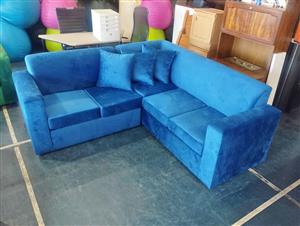 L-shaped corner couch- blue velvet