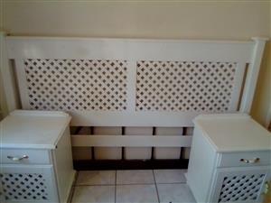 King size white headboard with two pedestals. Suitable for queen size too. 