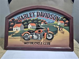 Vintage Harley-Davidson "Motorcycle Club" 3D carved and hand-painted wooden wall plaque