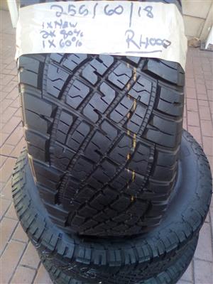 Set of General Graber AT tyres 255/60/18 1xnew 2x80% 1x60%