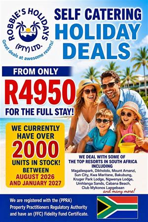 SELF-CATERING HOLIDAY DEALS FROM JUST R4950 FOR THE FULL STAY!