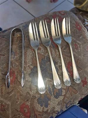 Beautiful set of 4 cake forks and a sugar spoon