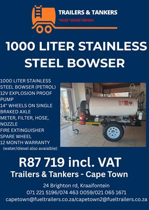 1000 LITER STAINLESS STEEL BOWSER