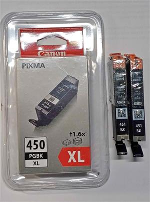 Canon Pixma Black Ink Cartridges: 450 PGBK XL & Two 451 BK Cartridges