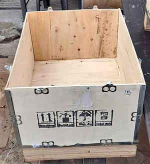Plastic pallets used office furniture and shipping crates 
