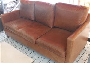 Brown leather 3 seater couch S050087A #Rosettenvillepawnshop