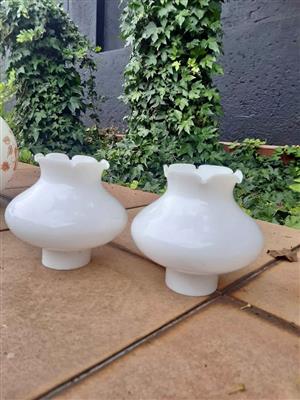 Vintage white opal milk glass lamp shades, Tam-O-Shanter style shade. 
