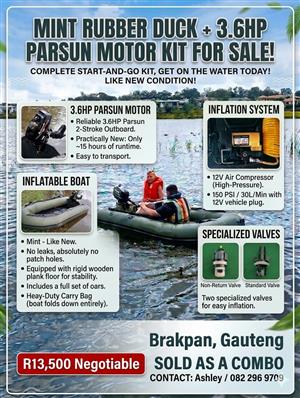Mint Rubber Duck + 3.6HP Parsun Outboard (Complete Kit with Bag)