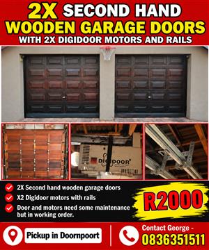 Second Hand Wooden Garage doors + motors and rails