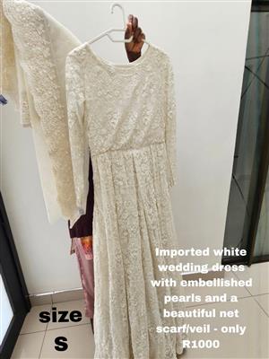 White wedding dress with scarf