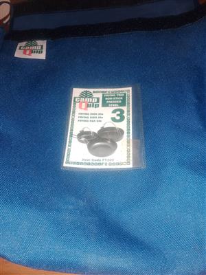 3 set frying trio non stick pressed steel with a carry bag and still new