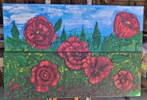 Poppies in Bloom Oil Painting (set of 2