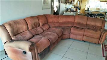 6 seater corner lounge set,  Buffalo hide suede, with 2 recliners