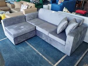 L-shaped corner couch- dark grey velvet