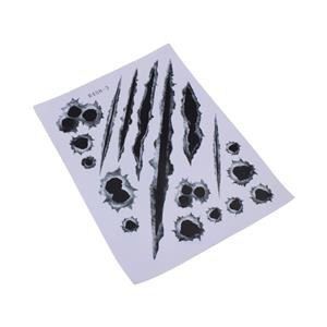 3D Realistic Bullet Hole & Metal Slash Cut Design Vinyl Sticker Kit (A4 sticker Sheet) - Type 3