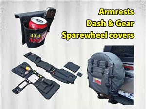 Armrests, Dashcovers, Gear cover, Sparewheel covers & 4x4 Canvas
