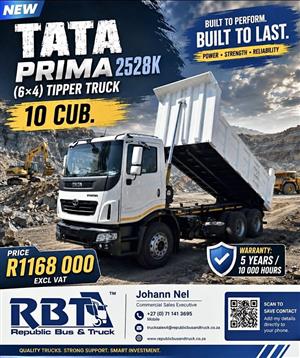 NEW TATA PRIMA 2528K TIPPER TRUCK  10CUB