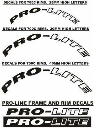 Pro-Lite bicycle rim and frame decals stickers graphics kits. 