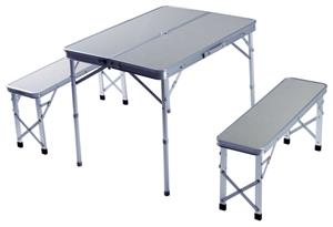 Aluminium Folding Table with Two Benches for Garden, Camping, Picnics, Fishing