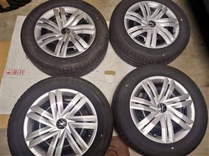 14inch VW Polo steels rims with new 185/601/4 Goodyear Wrangler tyres set 