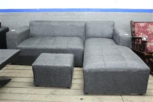 -GREY L SHAPE COUCH W/OTTOMAN(S067452A)-