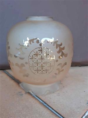 Antique Art Deco amber glass frosted shade with etched pattern.  
