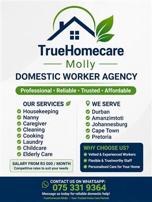 Molly domestic workers, nannies, caregiver, gardener, Waiters, driver 