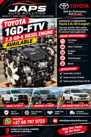 Used Toyota 1GD-FTV 2.8 GD-6 Diesel Engine For Sale..