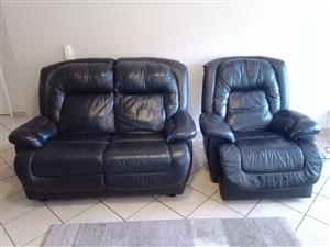 Leather 2 Seater Couch + Leather Electrical Recliner 