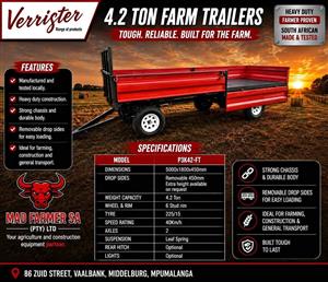 New Verrigter double axle farm trailers for sale at Mad Farmer SA
