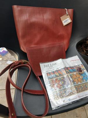 Genuine leather tote bag with a cross stitch design for you to make