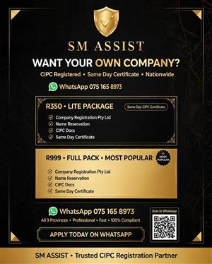 SM ASSIST CIPC Company Registration Same Day Pty Ltd Certificate