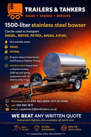 1500 liter Stainless Steel Boswer/ Fuel Trailer/ Mini Tanker