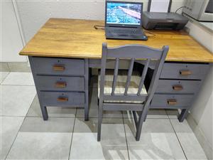 Solid wood desk with 6 drawers