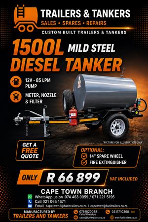 1500 LITER MILD STEEL DIESEL BOWSER TRAILER