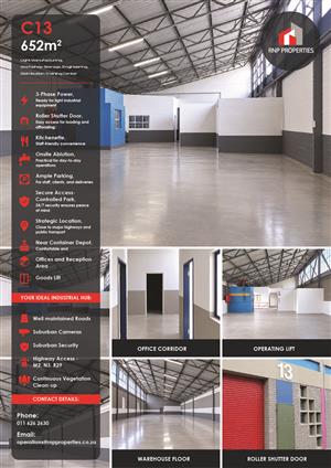 C13 – 652m² Factory, Warehouse, Storage Space To Let