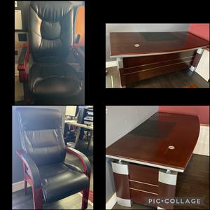 Beautiful and barely used office furniture, such as desk,chairs and credenza.