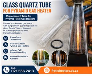 REPLACEMENT GLASS QUARTZ TUBE FOR PYRAMID GAS HEATERS 