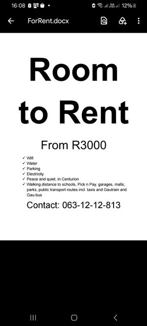Room for rent in Centurion