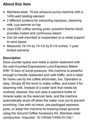 Wall-Mount Pump Espresso Machine