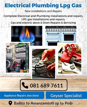 Electrical Plumbing Lpg Gas and Appliance Repairs in Durban