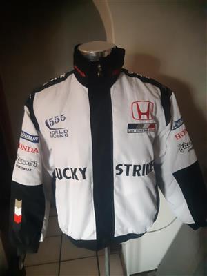  Iconic, Vintage, mega Rare Lucky Strike, 555 branded F1 racing puffer jacket.