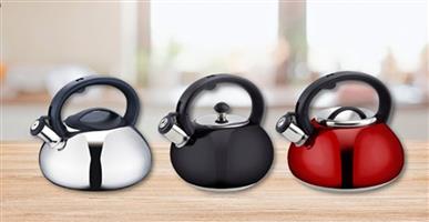 NEW STOCK - WHISTLE KETTLES - RED, SILVER AND MATTE BLACK